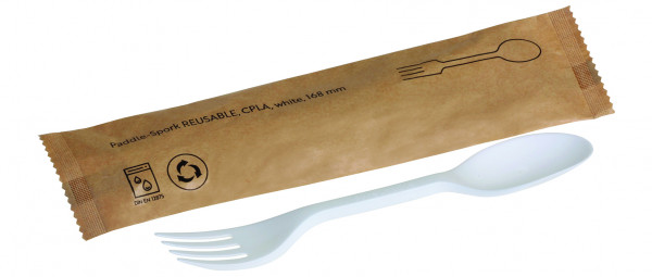 Paddle-Spork REUSABLE CPLA weiß. 168 mm, einzeln verpackt, naturesse