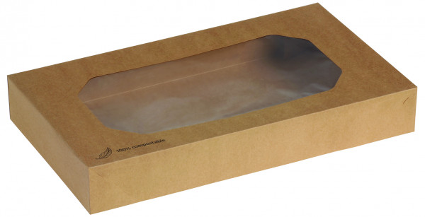 Food Box mit Sichtfenster, Kraft/PLA, 120x120x50 mm