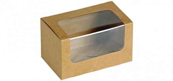 Food Box mit Sichtfenster, Kraft/PLA, 125x77x72 mm