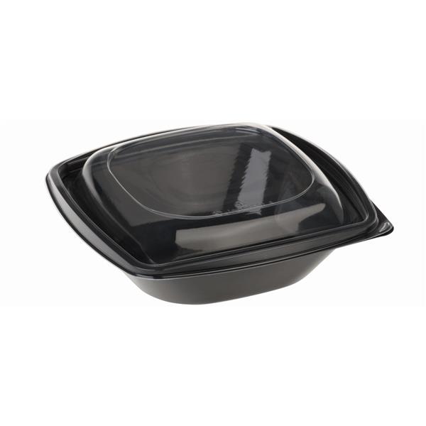 naturesse PLA Salatschale schwarz 360ml, mit Deckel 12,6x12,6cm, 7,2cm tief