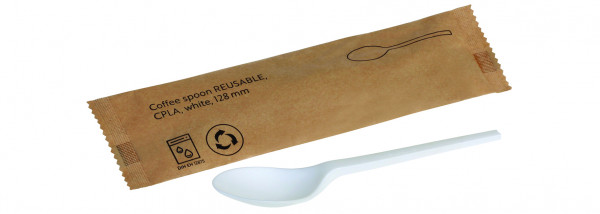 Kaffeelöffel REUSABLE CPLA, weiß 128mm, einzeln verpackt