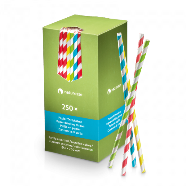 Papier Trinkhalm 6x200mm, farbig assortiert, naturesse