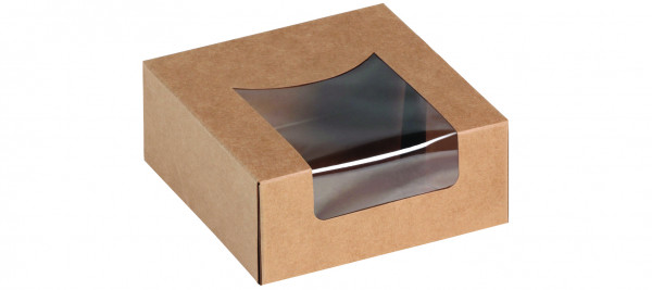 Food Box mit Sichtfenster, Kraft/PLA, 120x120x50 mm