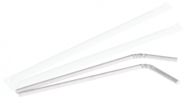 Trinkhalm Papier Ø 6 x 240 mm, weiß, mit Knick, gehülst